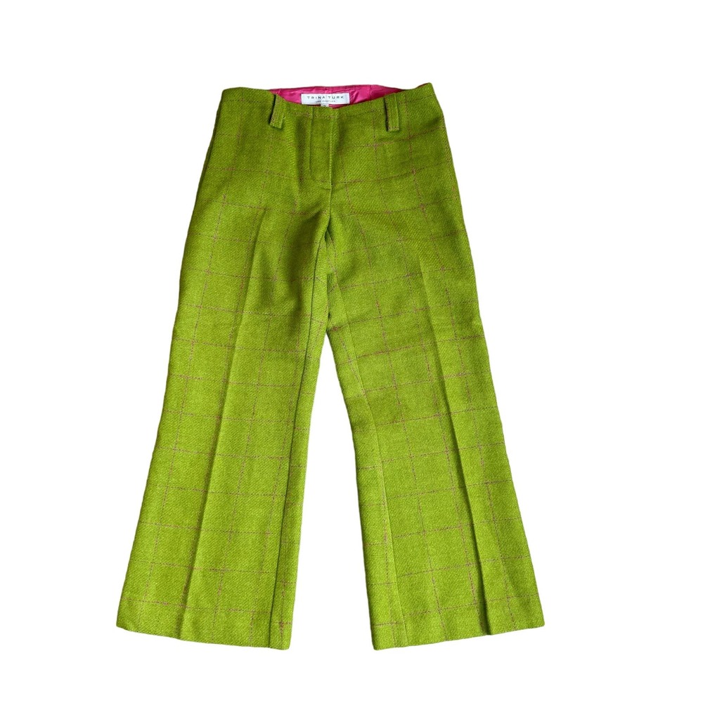 Trina Turk Wide Leg Wool Blend Pants Women’s Size 2 Green Cropped Boho